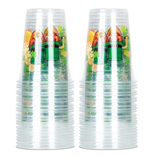 16 oz St Patrick’s Day Plastic Cups, Happy St Patrick’s Day Disposable Clear Plastic Cups Party Decoration, Lucky Shamrock Party Supply Drinkware for Beer/Beverage/Ice Cream/Juice/Snacks, 30 Count