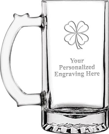 Four Leaf Clover Personalized Beer Mugs, 16 oz Laser Engraved Custom St. Patrick's Day Beer Mug Gift, Engraving Included Prime