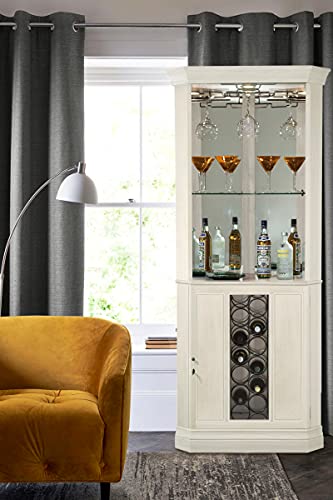 Howard Miller Piedmont V Wine & Bar Cabinet 690-046 – Aged Linen Finish, Home Liquor Storage, Hanging Stemware Rack, 13-Bottle Wine Rack, Touch-Lite Switch, Locking Door