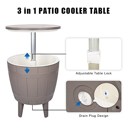 Vipush Outdoor Cooler Table, Adjustable Patio Table with Cooler, Outdoor Cool Bar Table Pool Deck Patio Furniture for Party, Beer, Wine, Beverage Cooler, Garden Decor