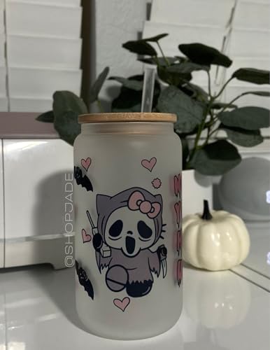 Hello Kitty Cup, Iced Coffee Cups, Halloween Cup, Halloween Decorations, Halloween Tumbler Beer Can 16oz Glass Cup