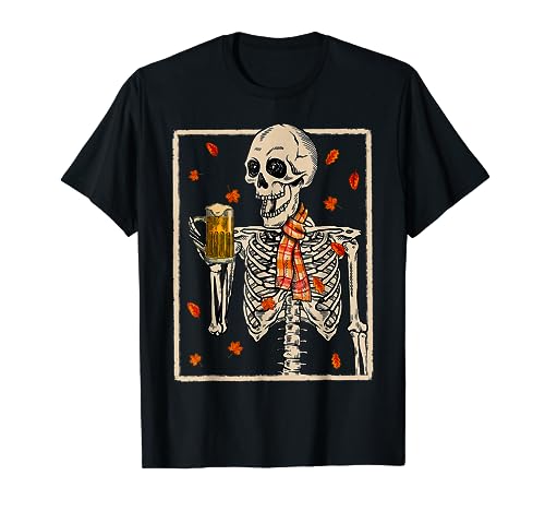 Skeleton Drinking Beer Retro Halloween Costume Beer Drink T-Shirt