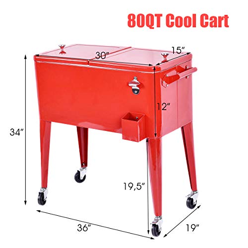 Happygrill Large 80 Quart Cooler Cart, Outdoor Cooling Bin with Wheels, Patio Rolling Ice Chest Cooler for Beer Beverage