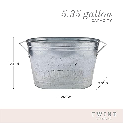 Twine Insulated Drink Beverage Tub - Galvanized Metal Bucket Cooler for Beer & Wine Perfect for Home Parties Holds 5.35 Gallons