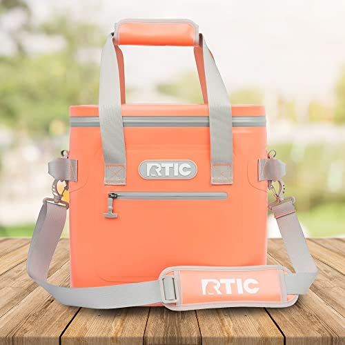 RTIC Soft Cooler 30 Can, Insulated Bag Portable Ice Chest Box for Lunch, Beach, Drink, Beverage, Travel, Camping, Picnic, Car, Trips, Floating Cooler Leak-Proof with Zipper, Coral
