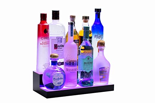 BarSquad LED Lighted Bar Shelf - 16in, 2 Step Illuminated Liquor Bottle Display Shelf with Multicolor Lighting Modes, Wireless Remote
