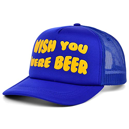 Lids Wish You were Beer Pop Culture Foam Trucker Adjustable Snapback Cap Royal Blue/Yellow