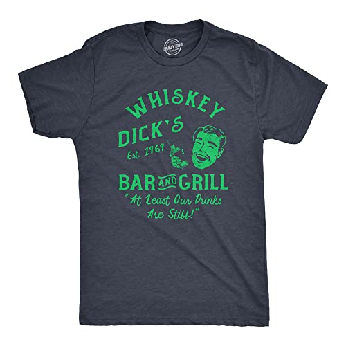 Mens Whiskey Dicks Bar and Grill T Shirt Funny St Pattys Day Drinking Pub Tee for Guys (Heather Navy - Dicks) - XXL
