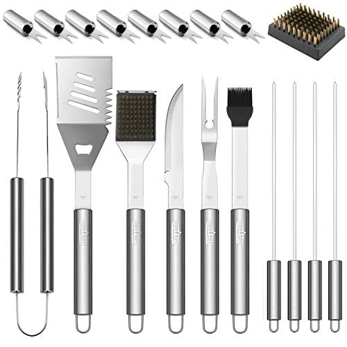 GRILLART BBQ Grill Utensil Tools Set Reinforced BBQ Tongs 19-Piece Stainless-Steel Barbecue Grilling Accessories with Aluminum Storage Case -Complete Outdoor Grill Kit for Dad, Birthday Gift for Man