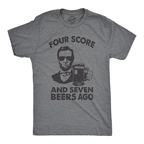 Mens Four Score and Seven Beers Ago Tshirt Funny Abe Lincoln Gettysburg Address Tee (Dark Heather Grey) - XL