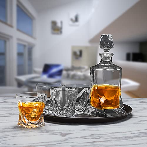 Whiskey Decanter Set With Glasses, Twisted Crystal Liquor Dispenser Set for Scotch Bourbon Whisky Alcohol In Gift Box for Men Dad Boyfriend Brother Husband for Anniversary. 5-Piece