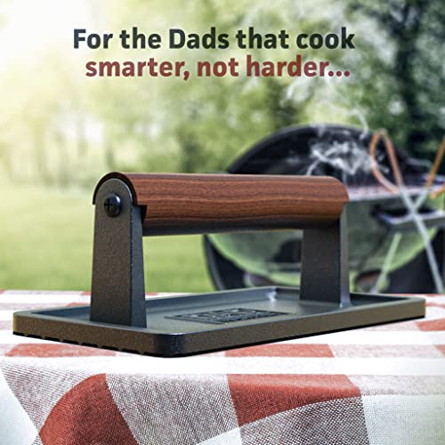 GALVANOX Soho Grilling Gift for Dad, BBQ Cast Iron Grill Press for Smash Burger, Hamburger, Meat, Bacon (2.6 lbs) Cooking Weight for Fathers Day/Christmas/Birthday “Dad The Grill King” (Gift Boxed)