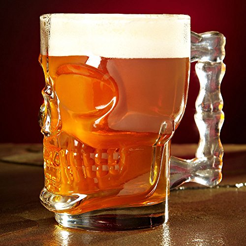 Circleware Skull Face Beer Mug Drinking Glasses with Handle, Set of 2, Heavy Base Funny Entertainment Glassware for Water, Juice and Halloween Decorations Beverage Gifts, 17.6 oz.