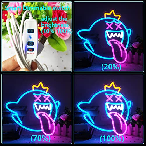 King Boo Neon Sign Ghost Led Neon Light with Dimmable switch Gaming Neon Sign for Kids Game Room Man Cave Birthday Halloween Decor Christmas Gift