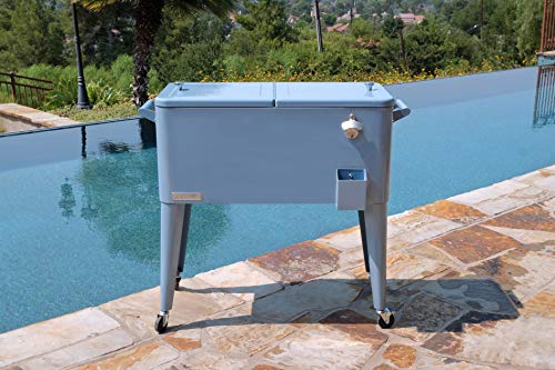 Permasteel 80-Qt Classic Outdoor Patio Cooler for Outside Outdoor Beverage Cooler Bar Cart, Rolling Cooler with Wheels & Handles, Retro Design, Blue