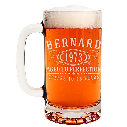 Personalized Etched 16oz Glass Beer Mug Stein - Custom Engraved Christmas Gifts for Men, Dad Drinking Birthday Glasses, Gifts for Him, Bernard