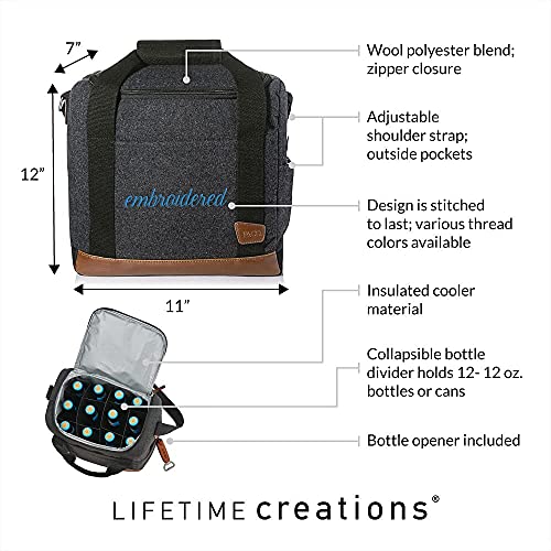 Lifetime Creations Custom Embroidered Soft Cooler Bag: Personalized Gift for Dad, for Him, Groomsmen, Embroidered Wool Polyester, Large Beer Cooler Bag with Bottle Opener
