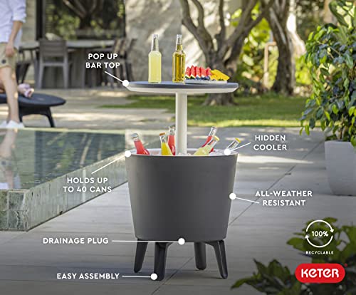 Keter Modern Cool Bar Outdoor Patio Furniture and Hot Tub Side Table with 7.5 Gallon Beer and Wine Cooler, Grey