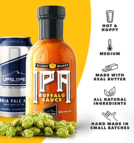 Blonde Beard's IPA Buffalo Sauce - (Medium / Hot) - Made With Upslope India Pale Ale - Great On Chicken Wings - Hot & Hoppy - Craft Beer, Cayenne Pepper, Garlic, Butter - All Natural (8 fl oz)