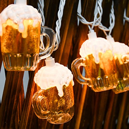 Beer Mug String Lights Celebration Decor Lights, 8.5Ft Outdoor Tropical Lights with 10 3D Beer Cup Lights, Creative String Lights for Summer Themed Bar Party Bedroom Wedding Graduation Club Decor