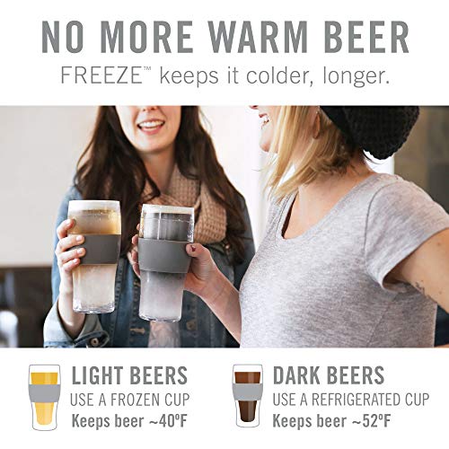 Host Freeze Beer Glasses, 16 ounce Freezer Gel Chiller Double Wall Plastic Frozen Pint Glass, Set of 2, Grey