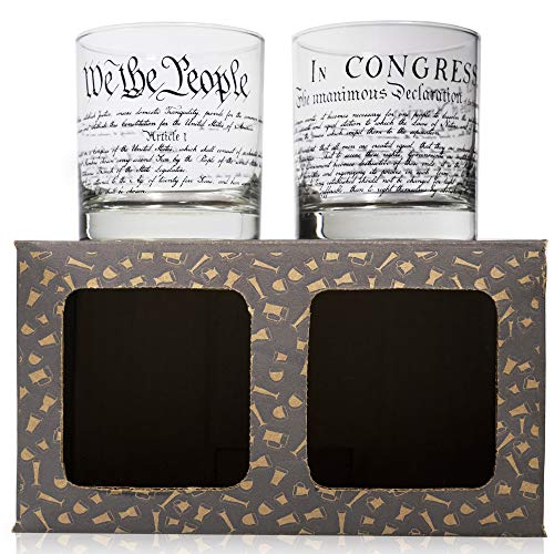 Lucky Shot - Constitution and Declaration of the Independence Wine Glass | United States Constitution and We The People | Old Fashioned Rocks Glasses | Whiskey Gifts | Gift for Men - Set of 2 (11 oz)