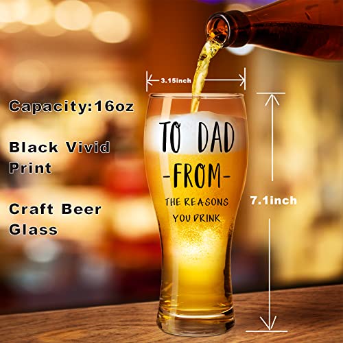 Funny Dad Birthday Gift from Daughter Son Kids,Gag Father's Day Present Ideas for Dad,New Dad,Papa,Stepdad,To Dad From the Reasons 16oz Beer Glass