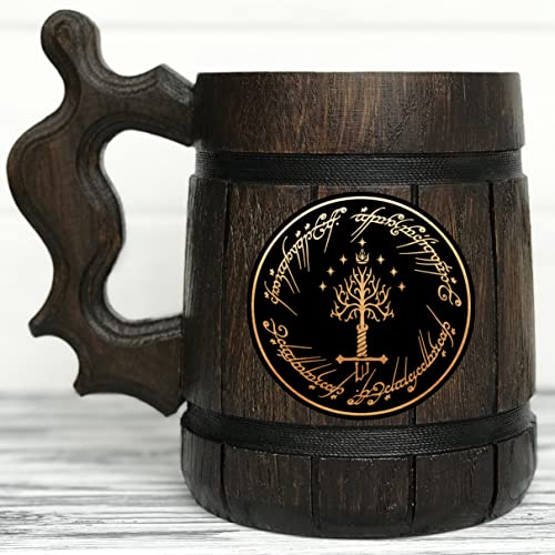 Tree Of Gondor Mug One Ring Gift. Lord Rings Wooden Beer Stein. Fathers Day Gifts. Anniversary Gift for Husband. Birthday Gifts For Him. Wooden Beer Mug Beer Tankard 17oz