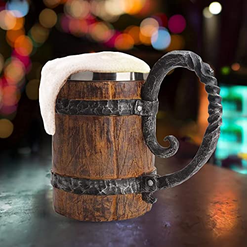 550ML Viking Drinking Cup, Stainless Handmade wood-style Beer mug for husband gift, Resin Beer Stein Tankard Coffee Mug Tea Cup, Wooden Gift Antique Men's Barrel Capacity - The Beer Connoisseur® Store