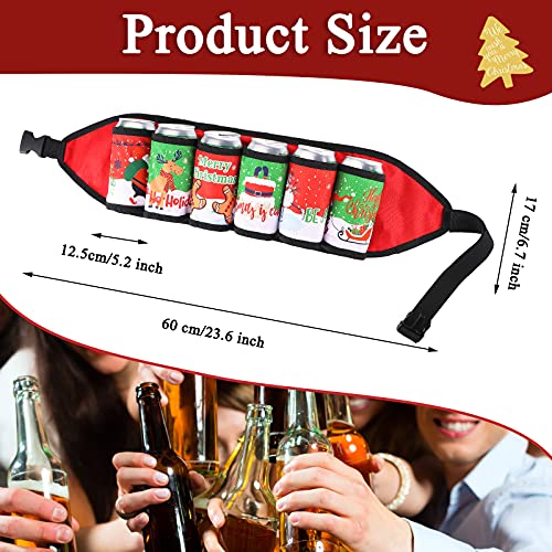 6-Pack Christmas Themed Beer Belt Xmas Adjustable Insulated Holder with Buckle Men Beverage Waist Strap for Outdoor Activities - The Beer Connoisseur® Store