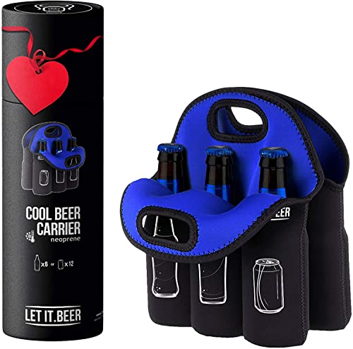 6 Pack Insulated Tote Beer Bottle Holder - Gift Idea -12 Can Carrier - Inexpensive Gift for Men - Birthday Unique Gag Koozie - The Beer Connoisseur® Store