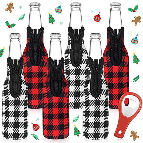 Christmas Holiday Pattern Zipper Beer Bottle Coolie Variety 6 Party Pack