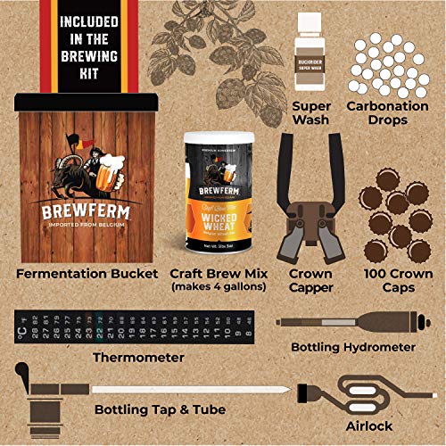 Brewferm Buckrider Belgian Homebrewing Premium Deluxe Brew Kit - Wicked Wheat Premium Deluxe Craft Brew Mix - No Boil - Makes 15 Liters/ 4 gallons