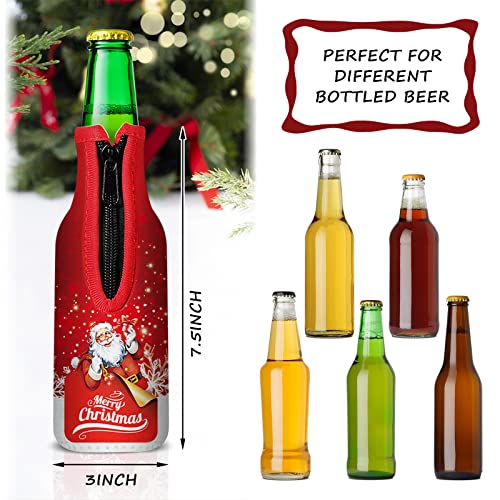 8 Pack Christmas Beer Bottle Insulator Sleeve with Ring Zipper Xmas Holiday Neoprene Insulated Bottle Jackets Reusable Keep Warm and Cold Beer Bottle Sleeves with Stitched Fabric Edges - The Beer Connoisseur® Store