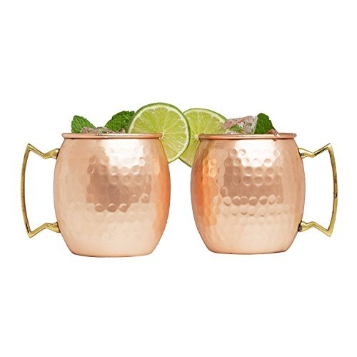 Advanced Mixology Set of 10 100% Pure Copper Moscow Mule Mugs (16 oz each) with 10 Artisan Hand Crafted Wooden Coasters - Barrel With Brass Handle - The Beer Connoisseur® Store