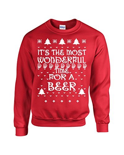 All Things Apparel It's the Most Wonderful Time for Beer Ugly Sweater Crew Sweatshirt - Med Red (ATA-B110) - The Beer Connoisseur® Store