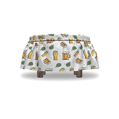 Ambesonne Beer Ottoman Cover, Alcohol Drink Mugs and Glasses, 2 Piece Slipcover Set with Ruffle Skirt for Square Round Cube Footstool Decorative Home Accent, Standard Size, White and Multicolor - The Beer Connoisseur® Store