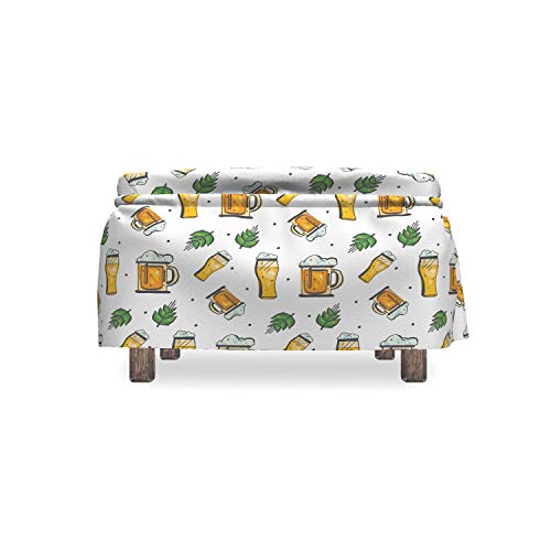 Ambesonne Beer Ottoman Cover, Alcohol Drink Mugs and Glasses, 2 Piece Slipcover Set with Ruffle Skirt for Square Round Cube Footstool Decorative Home Accent, Standard Size, White and Multicolor - The Beer Connoisseur® Store