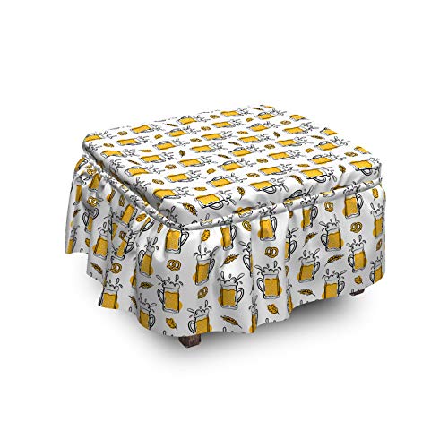 Ambesonne Beer Ottoman Cover, Alcoholic Drink in Mug Pattern, 2 Piece Slipcover Set with Ruffle Skirt for Square Round Cube Footstool Decorative Home Accent, Standard Size, Orange Charcoal Grey - The Beer Connoisseur® Store