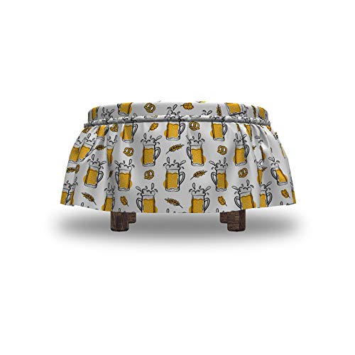 Ambesonne Beer Ottoman Cover, Alcoholic Drink in Mug Pattern, 2 Piece Slipcover Set with Ruffle Skirt for Square Round Cube Footstool Decorative Home Accent, Standard Size, Orange Charcoal Grey - The Beer Connoisseur® Store
