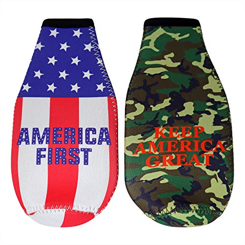 America First Beer Bottle Insulator - Legalize Freedom, We The People, Keep America Great, American Flag Patriotic Gift for Republicans, Insulated Cooler Sleeve with Zipper, Built-In Removable Opener - The Beer Connoisseur® Store