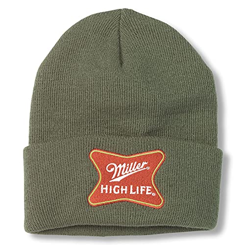 AMERICAN NEEDLE Miller High Life Beer Unisex Cuffed Beanie Warm Headwear, Cuffed Knit Collection, Olive (21019A-MHL-OLIV) - The Beer Connoisseur® Store