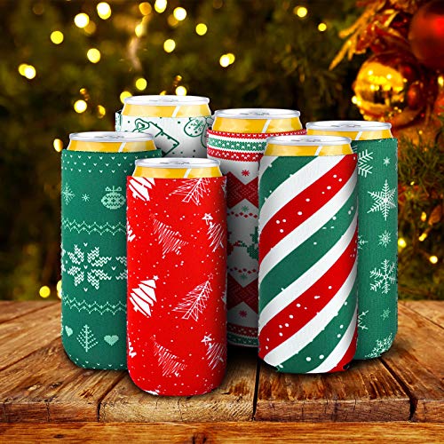 Aneco 12 Pieces Christmas Drink Can Sleeves Christmas Beer Can Sleeves Christmas Holiday Theme Can Coolers Sleeves Christmas Drink Holders for Christmas Party - The Beer Connoisseur® Store
