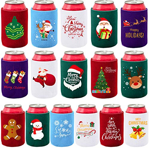 Aneco 16 Pack Christmas Beer Can Sleeves Holiday Theme Drink Holders Christmas Can Coolers Sleeves 16 Festive Winter Designs Beer Can Sleeves for Christmas Party - The Beer Connoisseur® Store