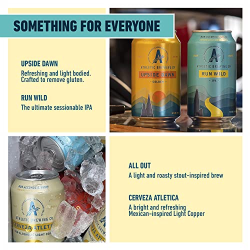 Athletic Brewing Company Craft Non-Alcoholic Beer - 6-Pack of All Out, Upside Dawn, Run Wild IPA, and Cerveza Atletica - Low-Calorie, Award Winning - All Natural Ingredients For A Great Tasting Drink - 12 Fl Oz Cans - The Beer Connoisseur® Store