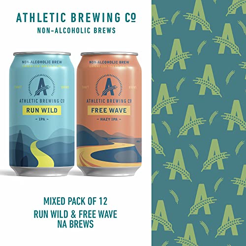 Athletic Brewing Company Craft Non Alcoholic Beer - Mix 12-Pack - Run Wild IPA and Free Wave Hazy IPA - Low-Calorie, Award Winning - All Natural Ingredients For Great Tasting Drink - 12 Fl Oz Cans - The Beer Connoisseur® Store