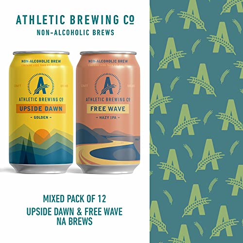 Athletic Brewing Company Craft Non-Alcoholic Beer - Mix 12-Pack - Upside Dawn Golden and Free Wave Hazy IPA - Low-Calorie, Award Winning - All Natural Ingredients For Great Tasting Drink - 12 Fl Oz Cans - The Beer Connoisseur® Store