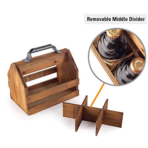 BARGIFTS Wooden 6-Bottle Caddy with Bottle Opener, build in a Removable Middle Divider Metal Bottle Opener… (Brown) - The Beer Connoisseur® Store