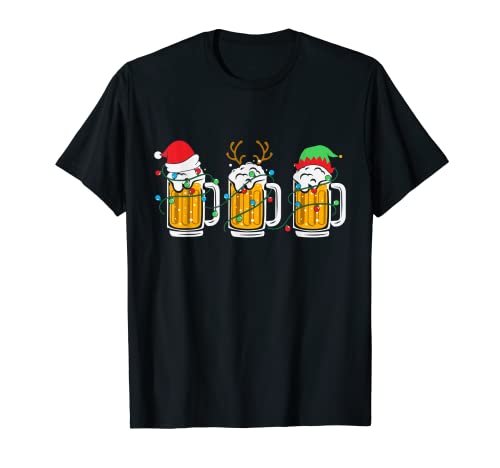 Beer Christmas Mug Santa Reinbeer Xmas Tree Lights Men Women T-Shirt - The Beer Connoisseur® Store