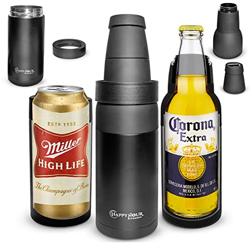 Beer Lovers Gifts Ideas Men and Women | 3-In-1 Bottle Cooler for Beer and Can with Opener | Double Walled Thermo Can Insulator to Keep Beverages Cold at BBQs or to Watch Sports 14oz - The Beer Connoisseur® Store